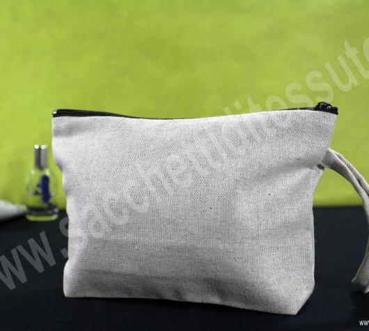 Pochette in cotone grigio melange con zip lampo e maniglia 