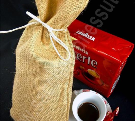 sacchetto in juta natalizia con chiusura a caramella per caffè