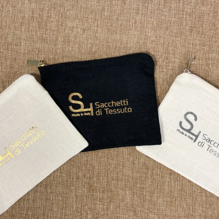 Pochette in lino puro con stampa a caldo