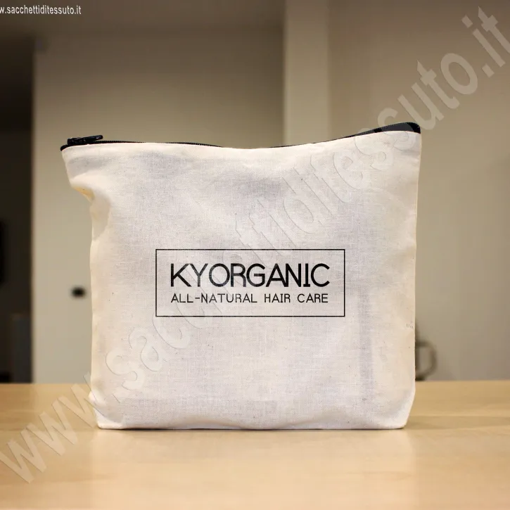pochette per cosmetici in cotone naturale con chiusura lampo  