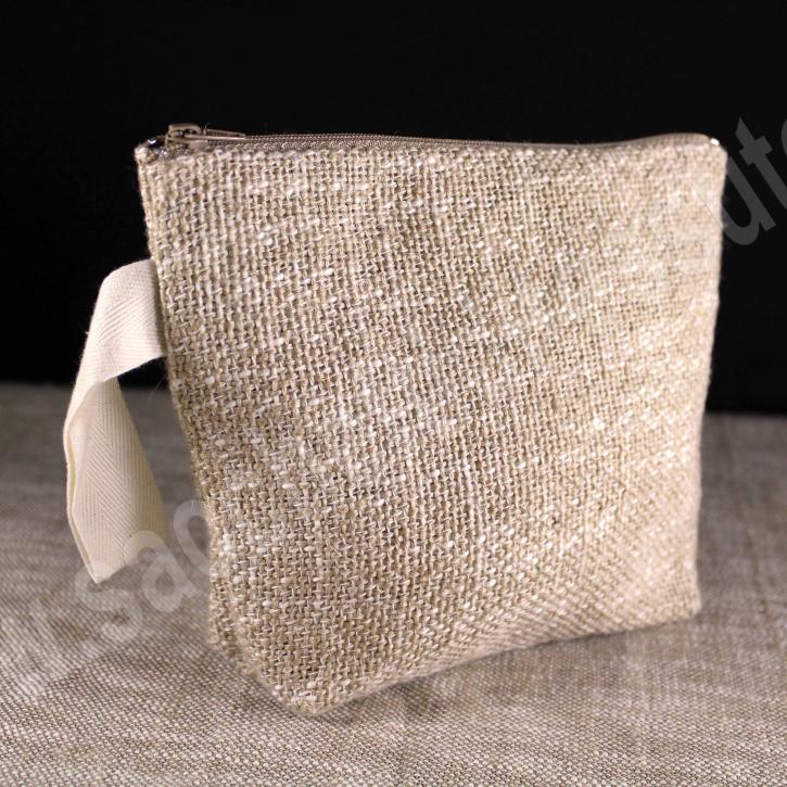 pochette in tessuto juta misto cotone ( juco) con zip lampo e maniglia in cotone