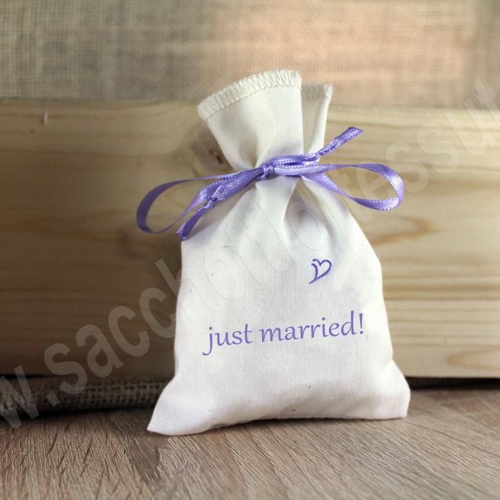sacchetto in cotone naturale chiusura con nastrino in raso per matrimonio