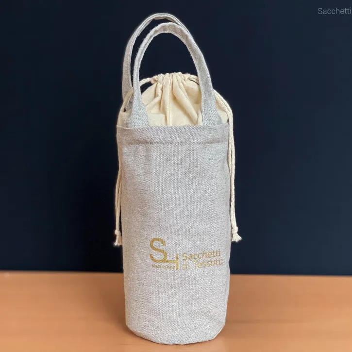 Sacchetto a secchiello in cotone doubleface  con manici 