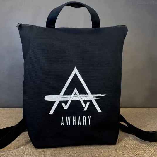 Zaino shopper in cotone canvas con chiusura zip lampo