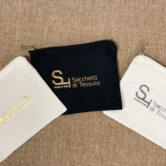 Pochette in lino puro con stampa a caldo