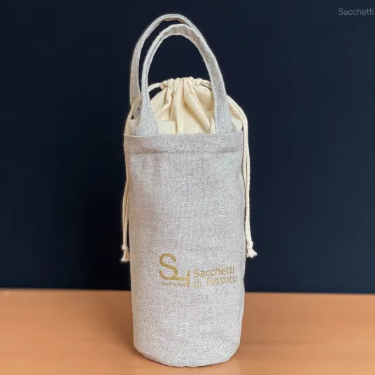 Sacchetto a secchiello in cotone doubleface  con manici 