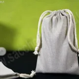 Sacchetto en coton gris chiné avec fermeture à cordon 2 cordes en coton pour cosmétiques, accessoires de mode de luxe