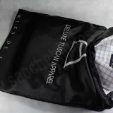 Cover in satin shirt carrier with printed satin and zipper closure