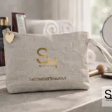 Trousse à maquillage en coton gris chiné