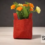 Pochon pour pot de fleurs en jute rouge pour cadeau d'invité