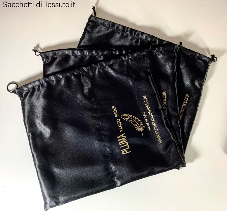 Black satin bag for footwear with central seam