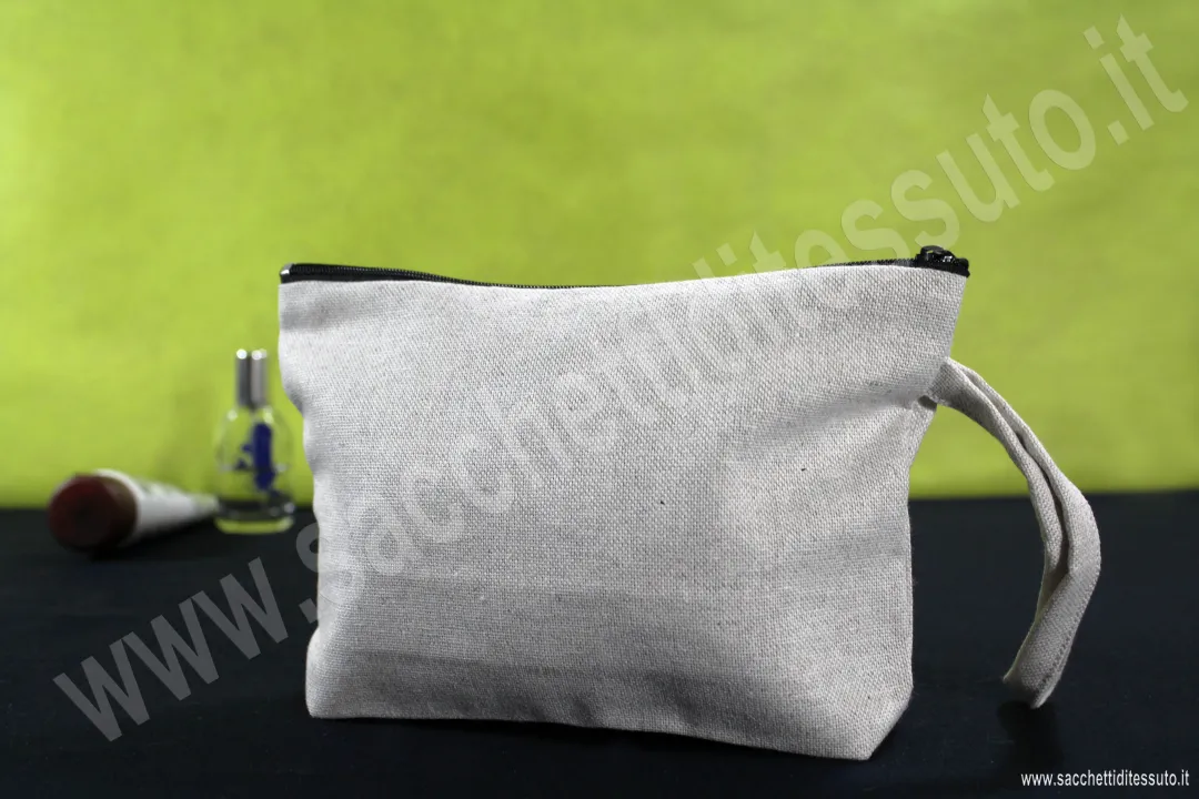 Grey melange cotton pouch with zipper and handle