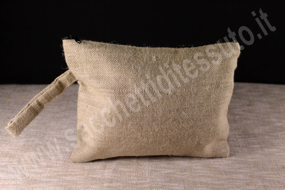 Pochette en jute naturel avec fermeture éclair et poignée