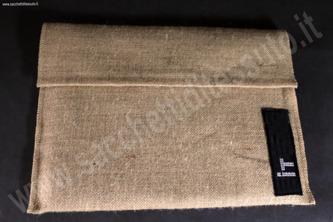 Jute folder with front flap for carrying documents and company catalogs