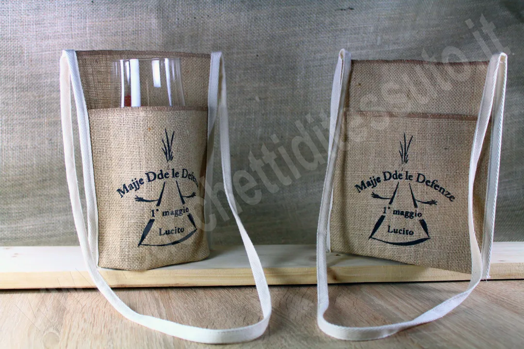 Tasca porte-verre à bandoulière pour vin et bière en jute et coton naturel