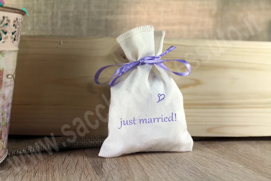 sacchetto in cotone naturale chiusura con nastrino in raso per matrimonio