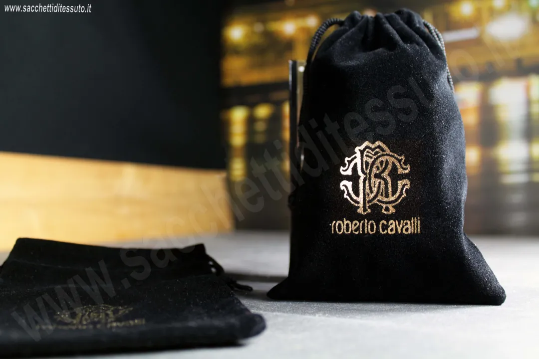 Sac en velours avec impression à chaud dorée pour parfums et cosmétiques