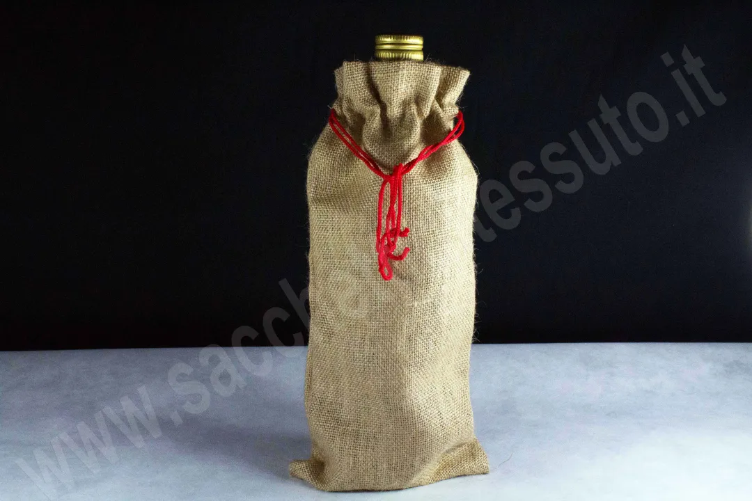 jute bottle holder for olive oil closure with drawstring pouch style