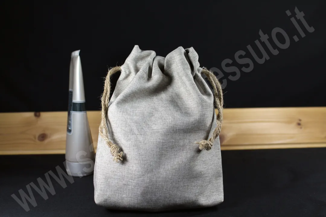 Sacchetto en coton mélangé lin fermeture 2 cordes en jute