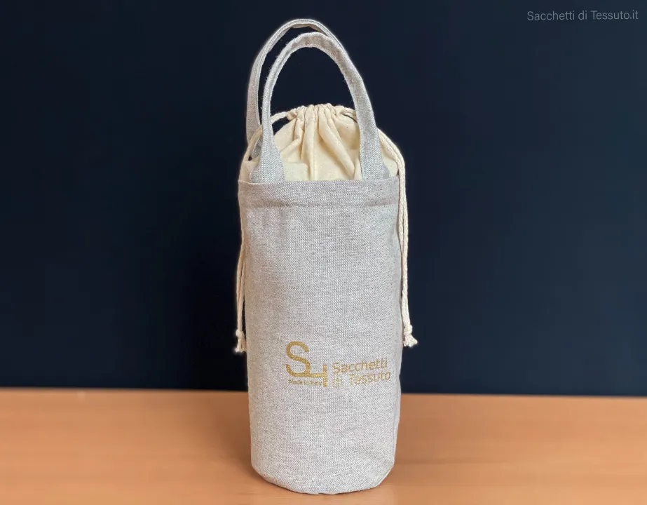 Double-sided cotton bucket bag with handles