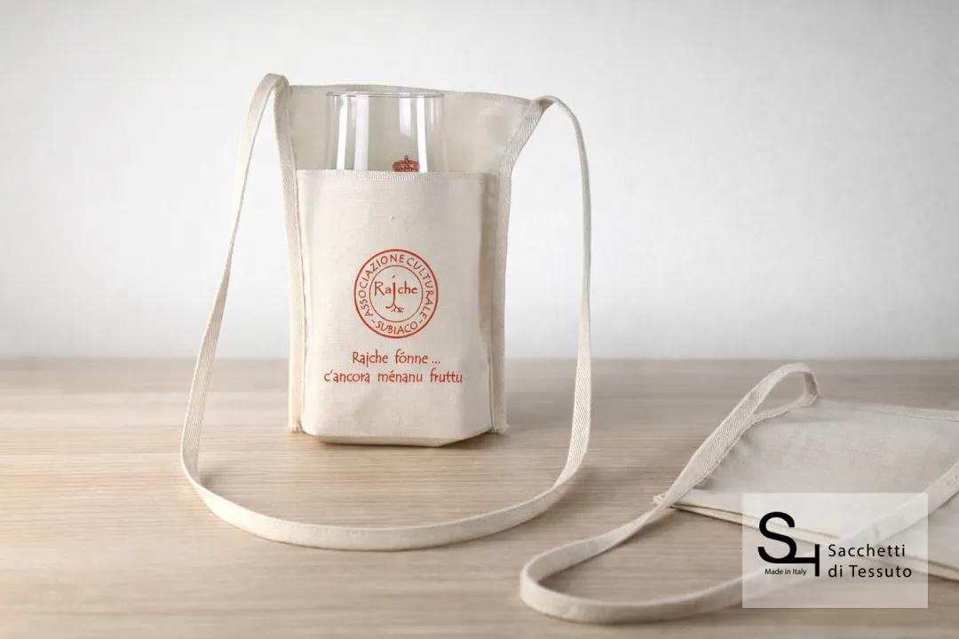 Poche porte-gobelet à bandoulière en coton naturel