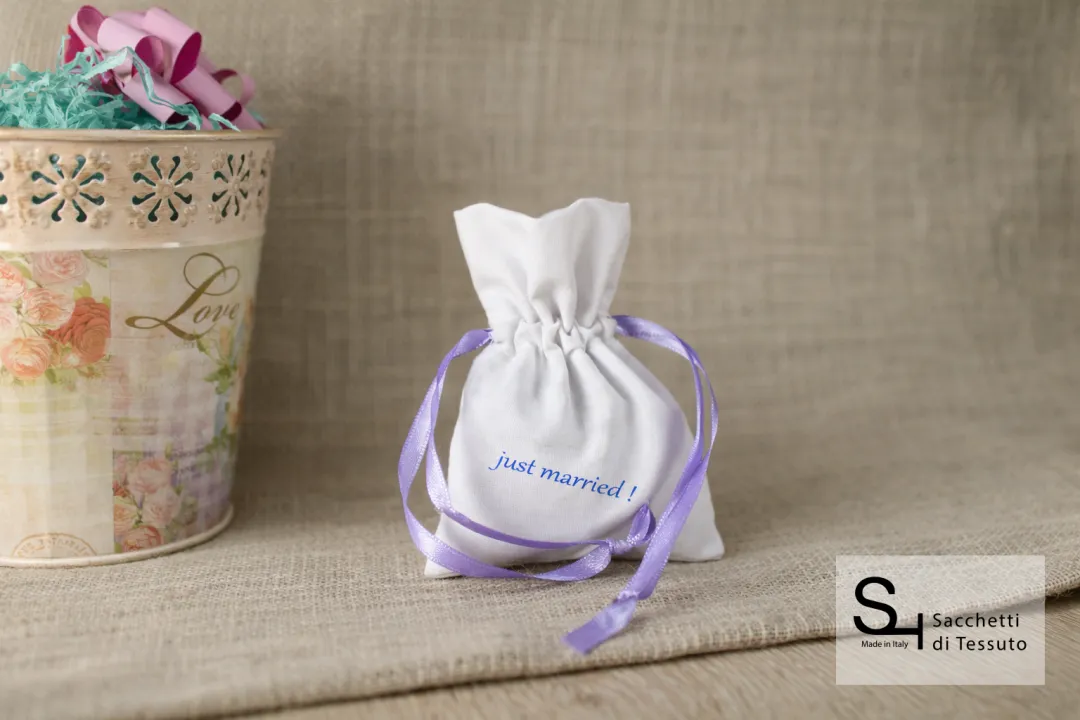 White cotton fabric bag for wedding confetti