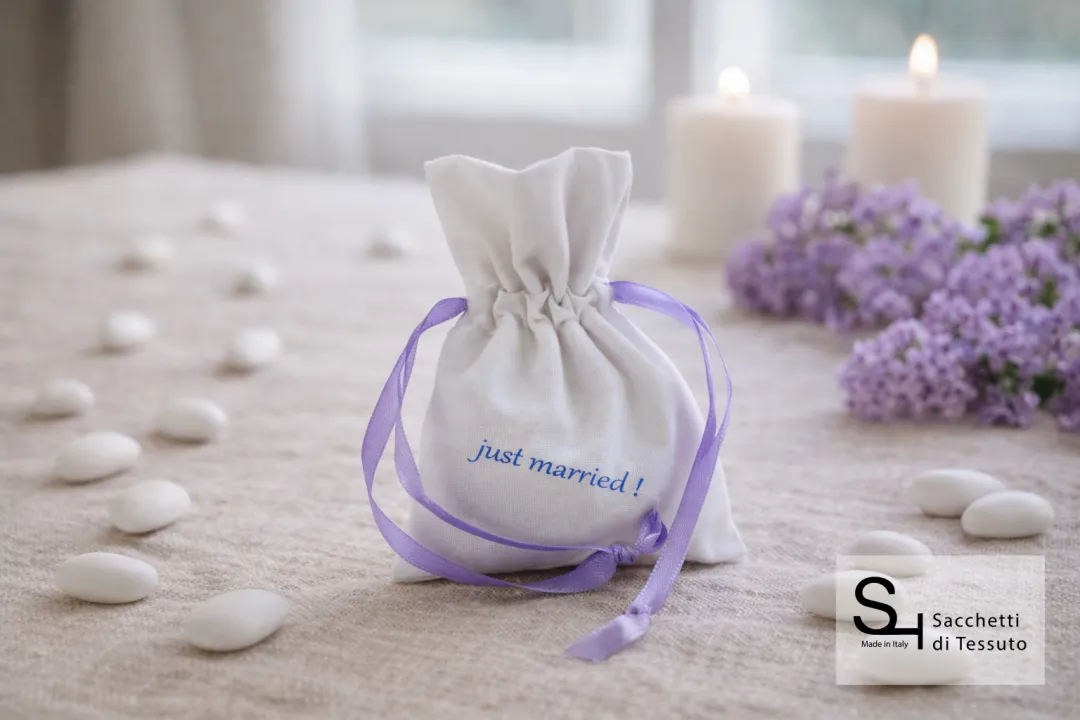 White cotton fabric bag for wedding confetti