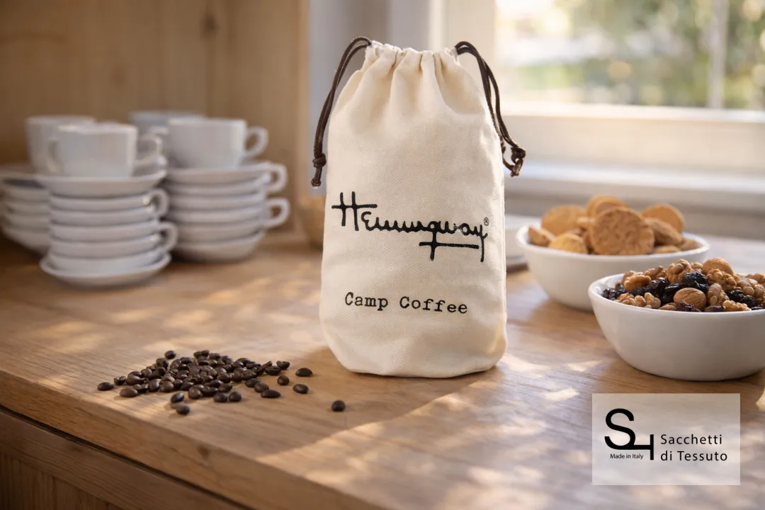 Pochon en coton naturel drill pour emballages de café, légumineuses, céréales et aliments