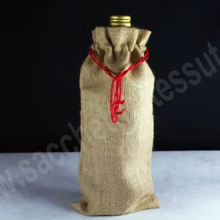 porta bottiglia in juta per olio d'oliva chiusura con cordini a confetto 