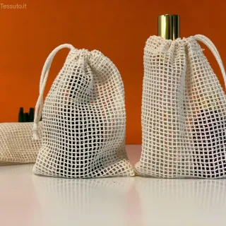 sacchetto in rete di cotone naturale certificato Oeko-tex  per cosmetici e saponi