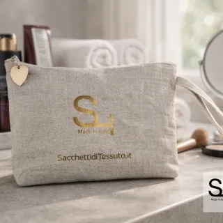Trousse à maquillage en coton gris chiné