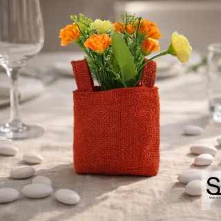 Pochon pour pot de fleurs en jute rouge pour cadeau d'invité