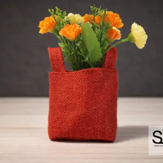 Pochon pour pot de fleurs en jute rouge pour cadeau d'invité